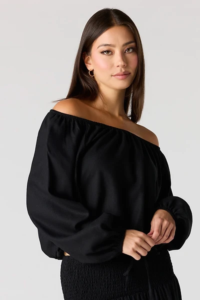 Linen-Blend Off Shoulder Blouse