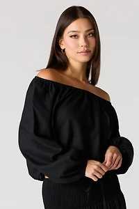Linen-Blend Off Shoulder Blouse