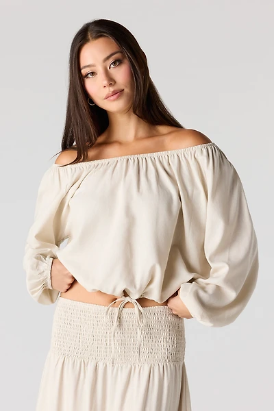 Linen-Blend Off Shoulder Blouse