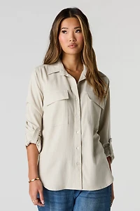 Haut ample boutonné en mélange de lin