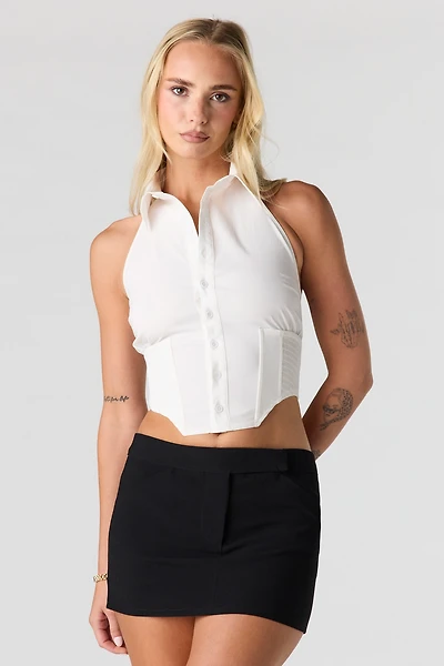 Button Front Corset Halter Top