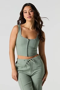 Linen-Blend Zip-Up Corset Tank