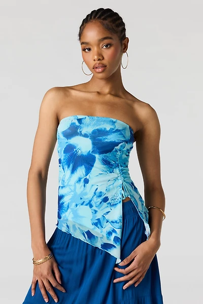 Printed Mesh Asymmetrical Tube Top