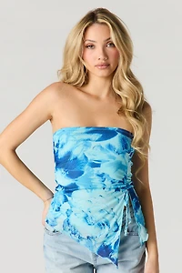 Printed Mesh Asymmetrical Tube Top