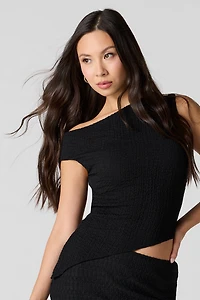 Textured One Shoulder Asymmetrical Top