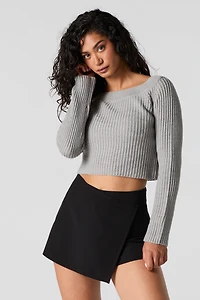 Ribbed Knit Boat Neck Sweater