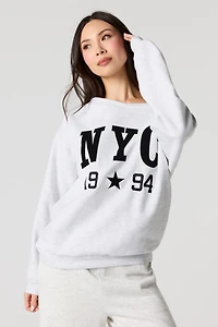 Chandail à épaules dénudées en molleton avec imprimé NYC