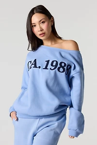 CA Embroidered Off Shoulder Fleece Sweatshirt