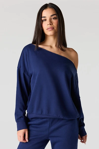 Off Shoulder Fleece Sweatshirt