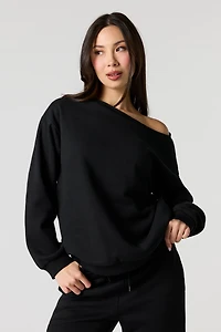Off Shoulder Fleece Sweatshirt