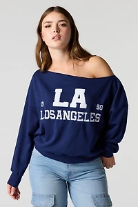 Embroidered Off Shoulder Fleece Sweater