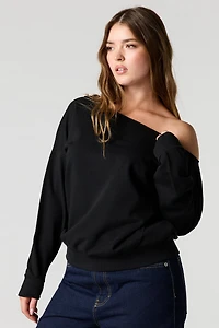 Off Shoulder Fleece Sweater
