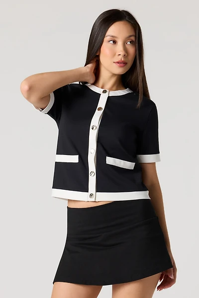 Button-Up Contrast Cardigan