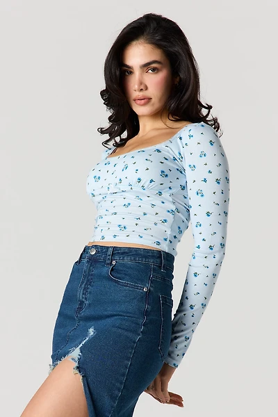 Lace Trim Bow Long Sleeve Top