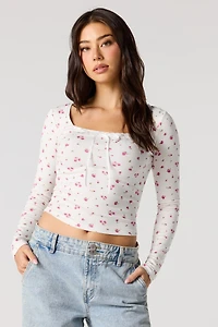 Ribbed Ribbon Bow Long Sleeve Top