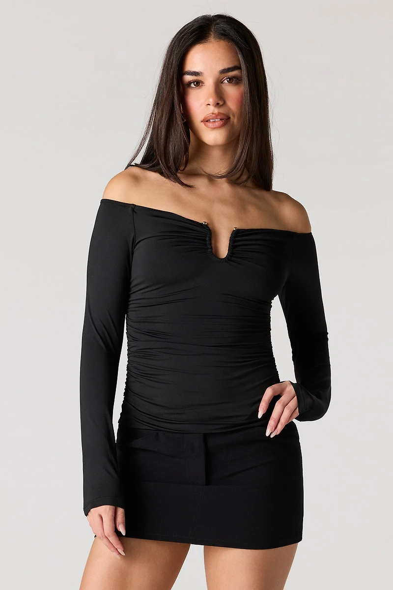 Contour Metal Accent Off Shoulder Top