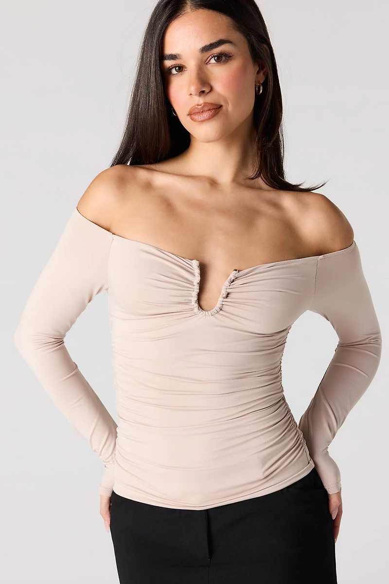 Contour Metal Accent Off Shoulder Top