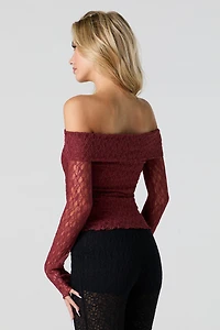 Lace Off Shoulder Long Sleeve Top