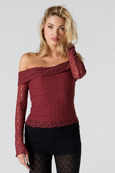 Lace Off Shoulder Long Sleeve Top