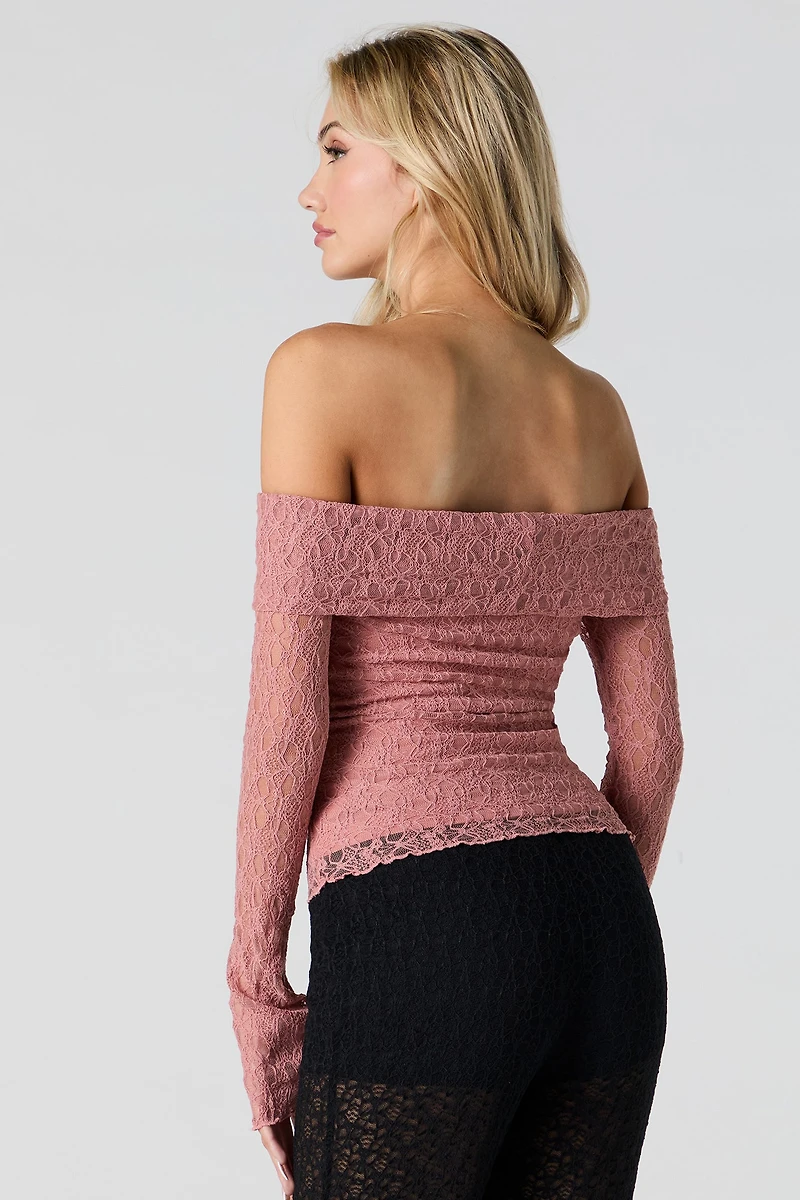 Lace Off Shoulder Long Sleeve Top