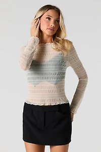 Ruffled Mesh Long Sleeve Top