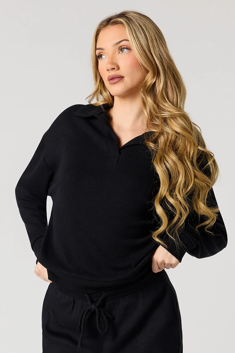 Knit Collared Long Sleeve Top