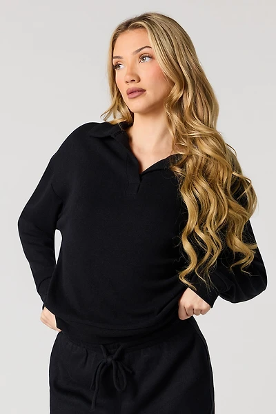 Knit Collared Long Sleeve Top