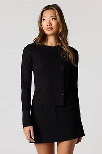 Asymmetrical Button-Up Ribbed Cardigan