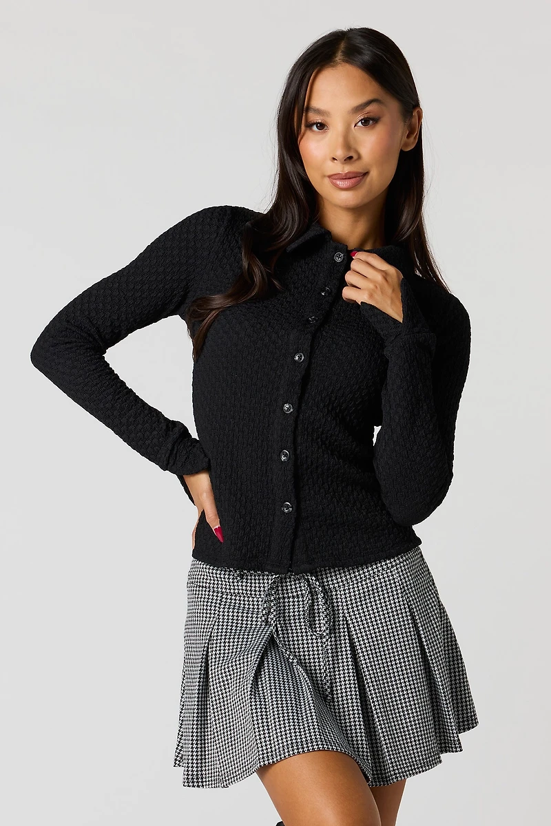Textured Knit Button-Up Top