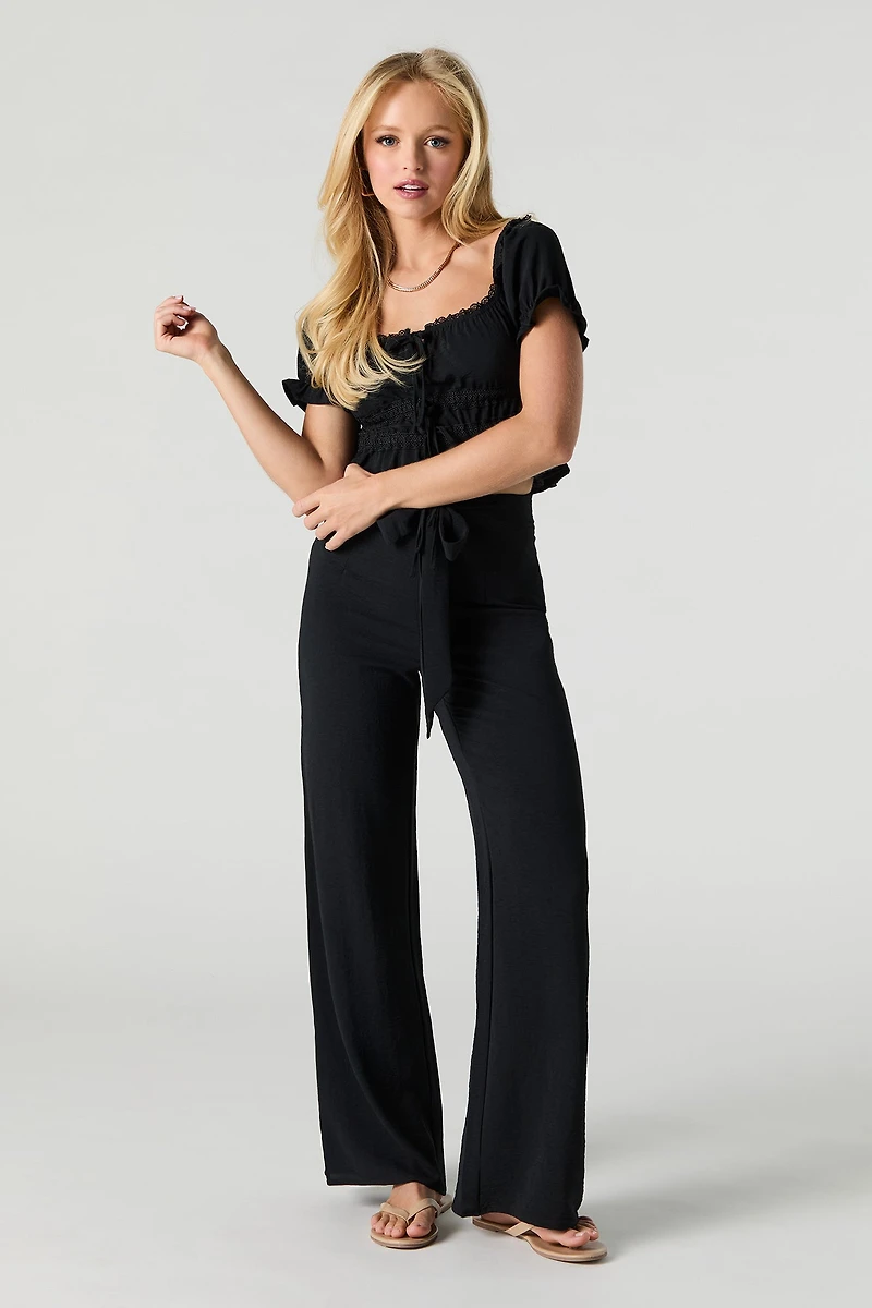 Belted Flowy Straight Leg Pant