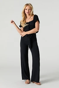 Pantalon fluide à jambe droite avec ceinture