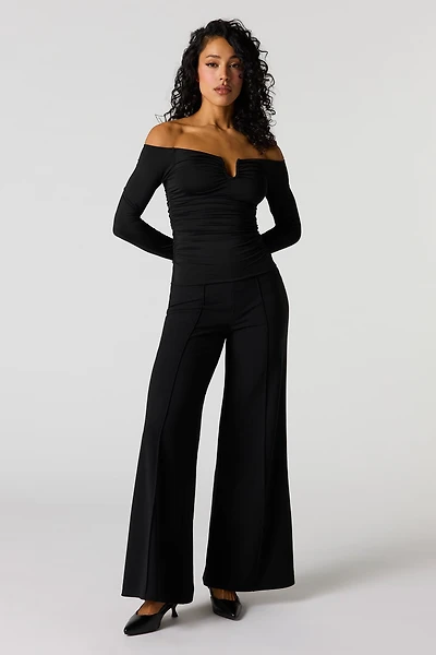 High Rise Exposed Seam Wide Leg Pant