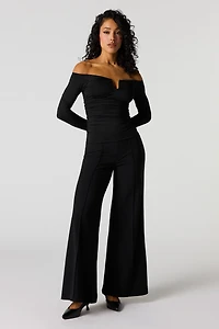 High Rise Exposed Seam Wide Leg Pant