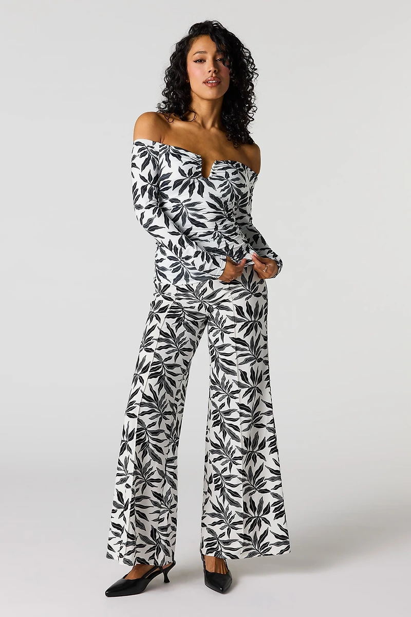 High Rise Exposed Seam Wide Leg Pant