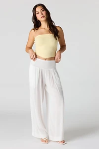 Pantalon à jambe large avec taille smockée