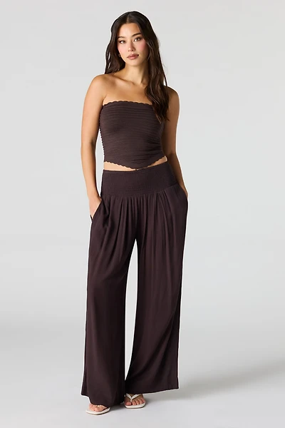 Smocked Waist Wide Leg Pant