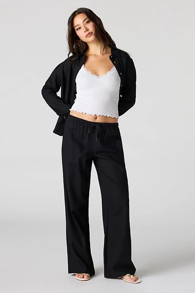 Linen-Blend Drawstring Pant