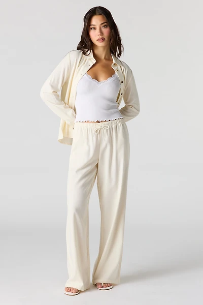 Pantalon en mélange de lin à taille coulissante