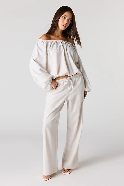 Pantalon en mélange de lin à taille coulissante