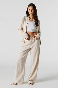 Linen-Blend Drawstring Wide Leg Pant