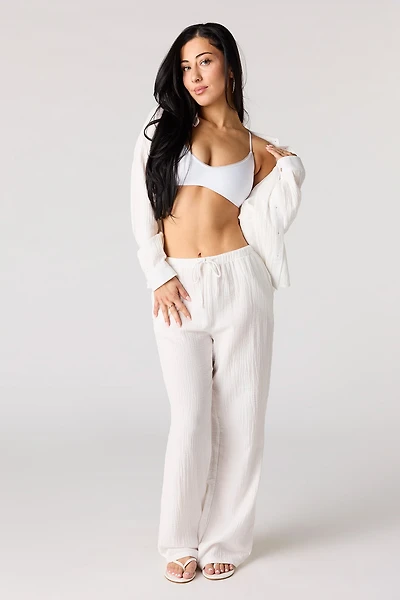 Pantalon froissé à taille couilissante