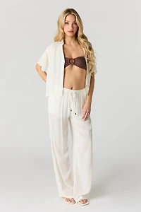 Pantalon ample froissé à taille coulissante