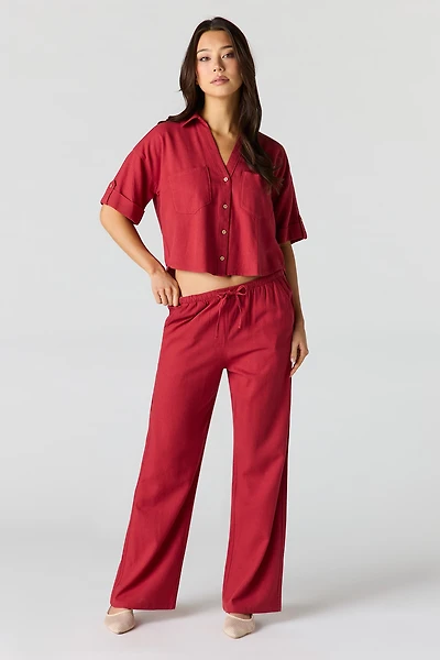 Linen-Blend Wide Leg Pant