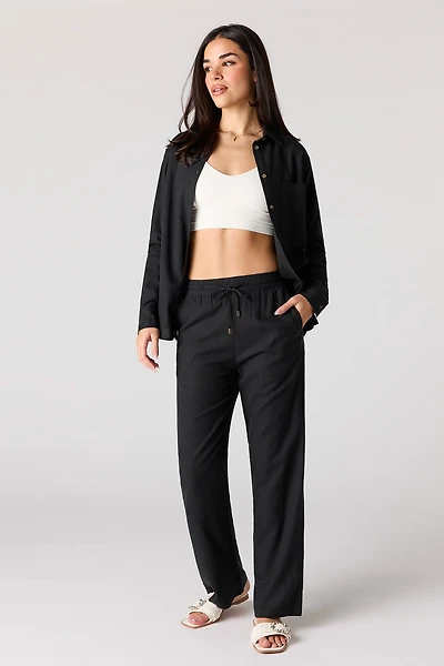 Linen-Blend Wide Leg Pant