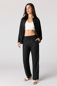 Linen-Blend Wide Leg Pant