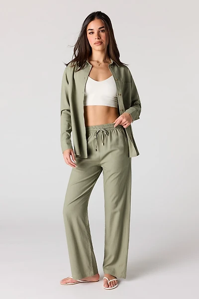 Linen-Blend Wide Leg Pant