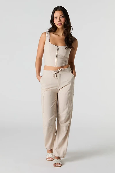 Linen-Blend Cuffed Cargo Pant