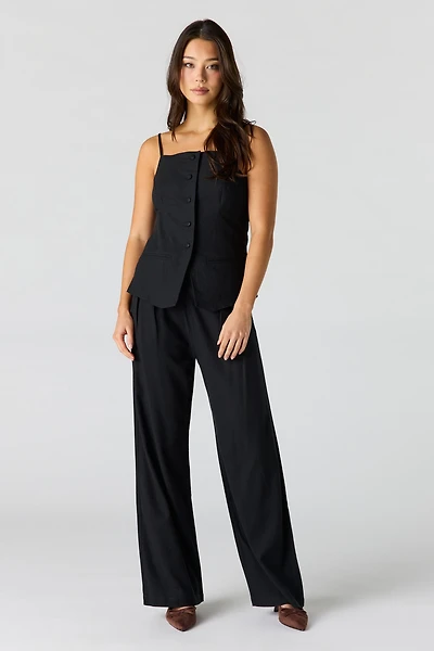 Linen-Blend Wide Leg Dress Pant