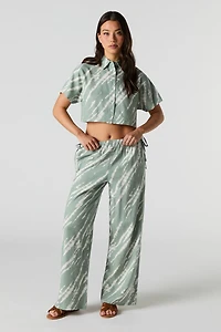 Linen-Blend Drawstring Side Wide Leg Pant