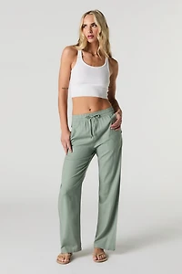 Low Rise Linen-Blend Wide Leg Pant